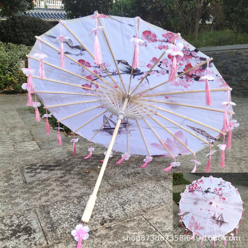古風漢服流蘇傘花びら傘演出ダンス絹布傘吊り下げ装飾傘工芸傘古典油紙傘|undefined