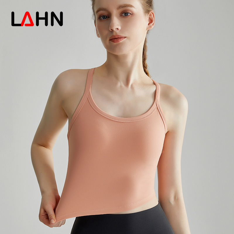 LAHN ropa interior deportiva correa de hombro delgada de una sola pieza de pecho fijo desgaste exterior en forma de I belleza espalda de alta resistencia Chaleco de fitness