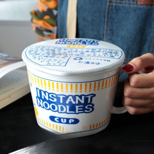 Japanese Creative Ceramic Instant Noodle Bowl Microwave Oven Bowl Student Dormitory Large Soup Bowl Large Cup Tableware Bowl with Lid