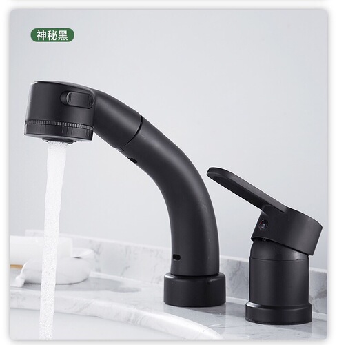 444Z wholesale bathroom lifting pull-out golden black bathtub three-hole hot and cold faucet wash basin basin