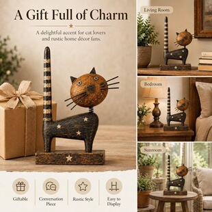 �羳�ɐۄ����NWooden Cat with Metal Accentsԭʼľ�|؈�[��