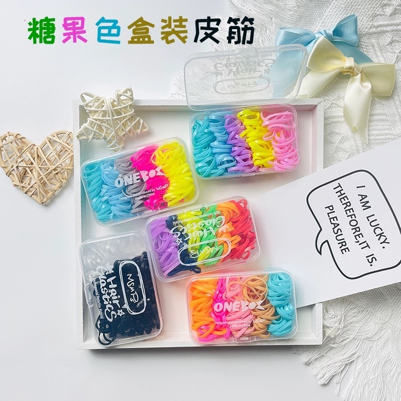 キャンディー色の箱入りカラー使い捨て皮筋韓国版児童髪飾り高弾力髪ひも基礎ヘアリング|undefined