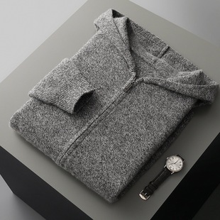 Cashmere 2025 Spring New Men's Short Loose Hooded Long Sleeve Cardigan Hoodie Knitted Jacket