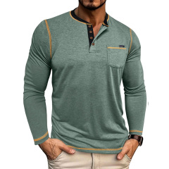 Amazon メンズ アウトドア オープンチューブ 長袖 ヘンリー メンズ Tシャツ トップス 越境貿易 ツバキ カラーブロック ボトムス メンズ Tシャツ