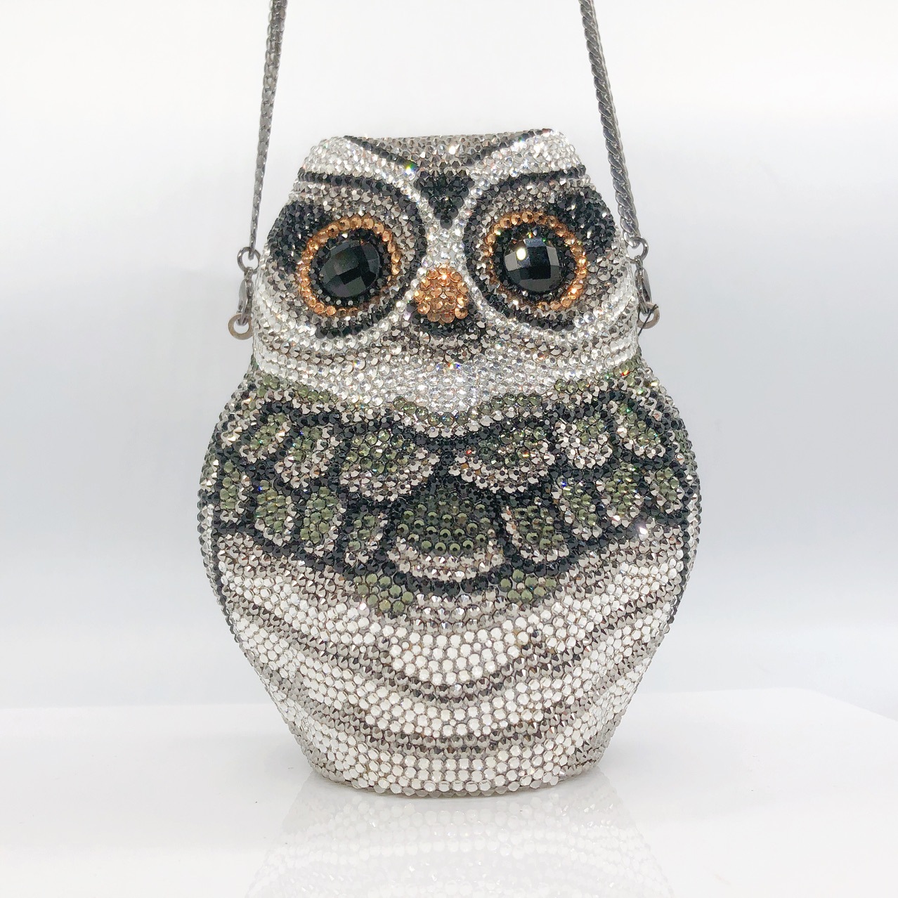 Túi clutch nữ đính đá rhinestone dạ tiệc đáy phẳng — Màu bạc chi tiết 2