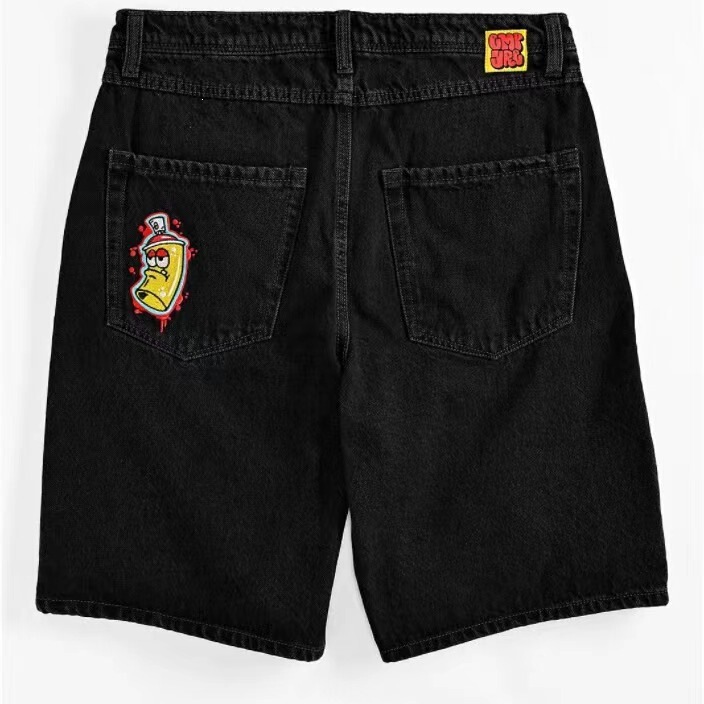 Cross-Border E-Commerce Skateboard Denim Shorts Washed Denim Shorts Men's Summer Loose Retro Trendy Casual Shorts