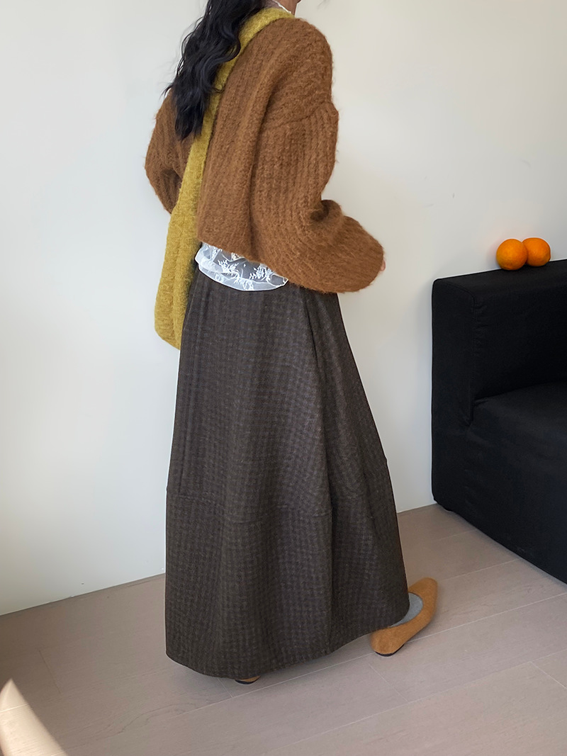 つぼみスカート3.0! レトロ40ウール格子スカート女性文芸森系毛ロングスカート2135-2