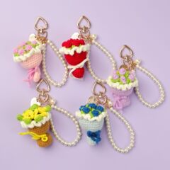 オリジナル完成品ハンドメイドフラワー毛糸ローズひまわりペンダント编みキーホルダー教师プレゼントブーケ