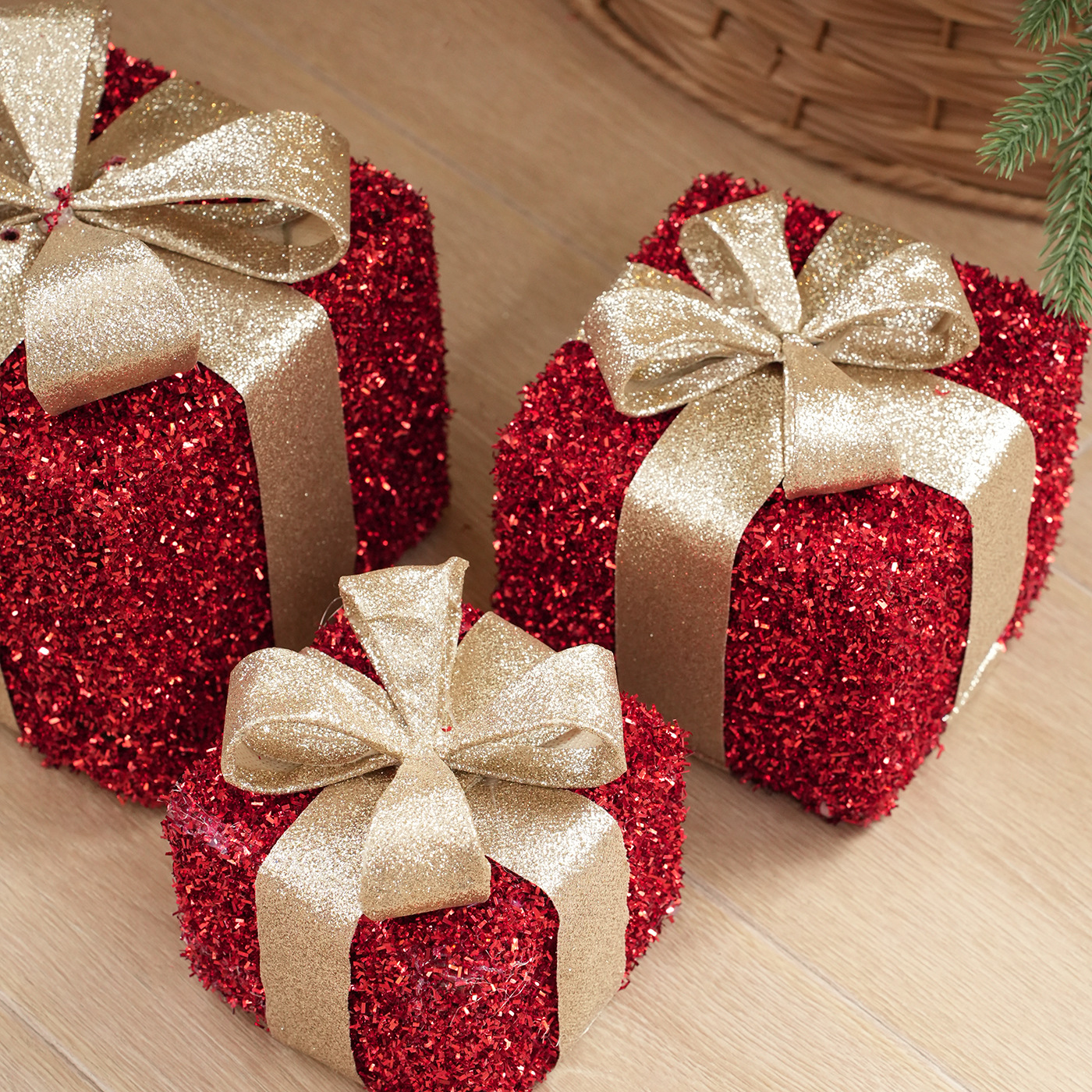 Caja de regalos de caña de Navidad, caja de regalos de hierro forjado, caja vacía, decoración, decoración, decoración, diseño de tres piezas
