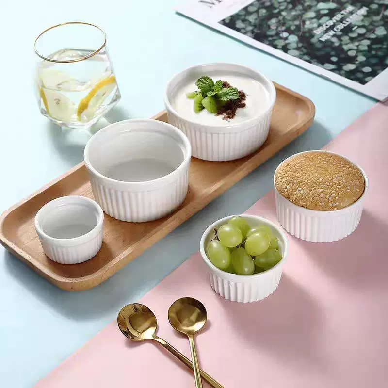 纯白简日式约陶瓷条纹盅创意烘焙烤盅甜品冰激凌布丁碗家用蒸蛋碗