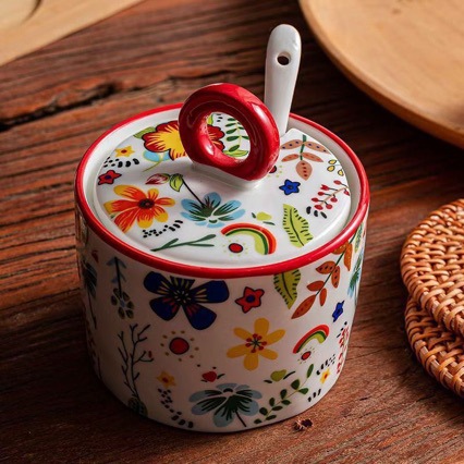 Nordic April High-Value Ceramic Household Seasoning Box Set with Lid, Complete Set of Ceramic Spice Jars