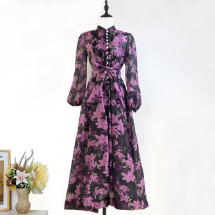 2025 Holiday Style Heavy Industry Beaded Collar Long Sleeve Four Seasons Elegant and Elegant Printed Long Sleeve Long Dress dress