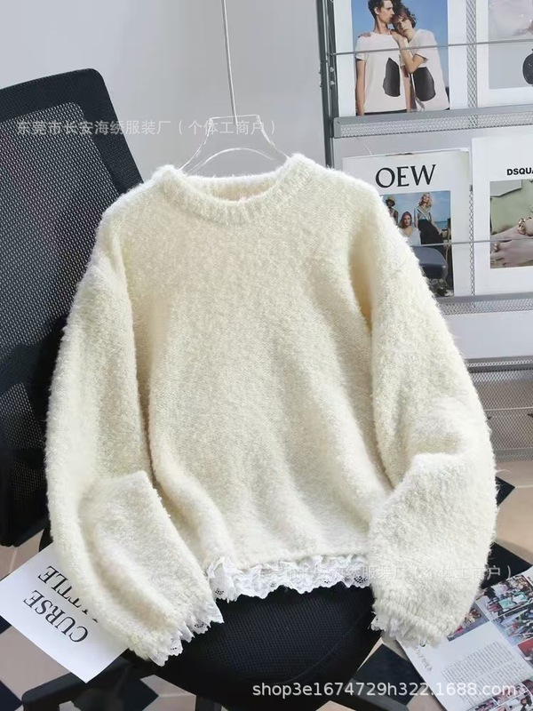 温柔风圆领套头打底毛衣女2025秋冬新款软糯显瘦加厚针织衫慵懒风|undefined