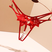 外贸大码情趣丁字裤女性感珍珠按摩蝴蝶结新款2025镂空免穿脱t裤