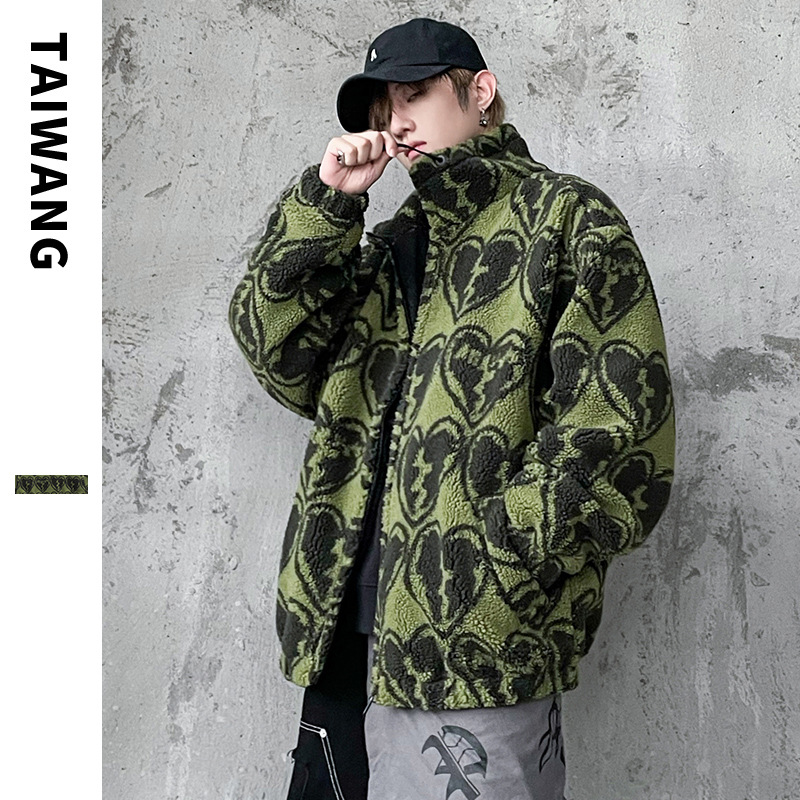 Men's Clothing Fashionable lamb wool jacket for men 2024 autumn and winter new jacket for men Heartbroken printed cotton coat for men_voghion.com