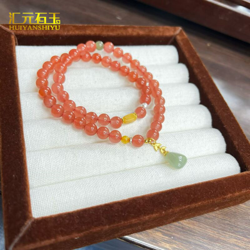 Natural Southern Red Agate Bracelet for Women, Round Bead DIY Bracelet, Cherry Red Translucent Agate Multi-loop Bracelet Wholesale
