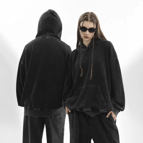 Autumn and winter European and American fashion brand 350g batik washed, vintage light panel trend all-matching loose hooded hooded sweaters for men and women