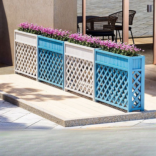Customized Flower Stand Outdoor Anti-Corrosion Wood Flower Box Balcony Courtyard Grid Fence Flower Pot Outdoor Planting Box Solid Wood Cross-Border