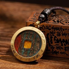 中型辰砂山鬼花本物の純銅ペンダントロープカーペンダント道教古銭中国風の新しい中国風のネックレス