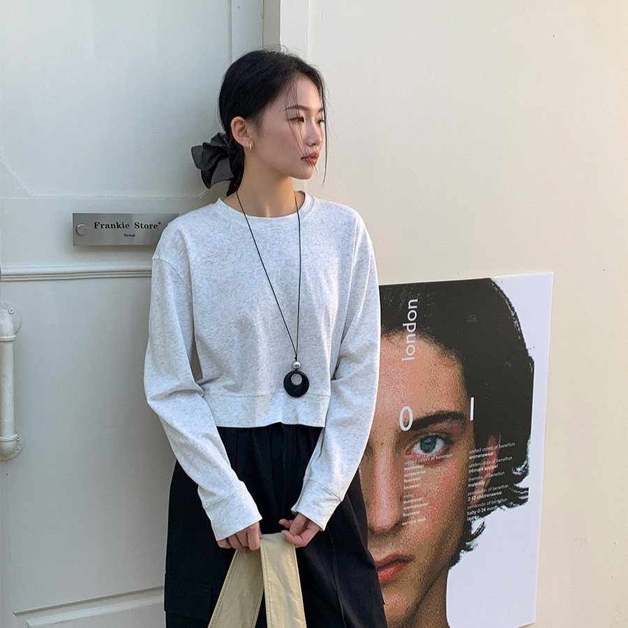 6UP早春新款韓系純色T恤女2024廣州13行新款休閒圓領上衣ins91087