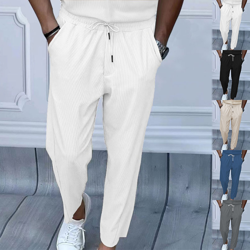 Pantalon long décontracté en velours côtelé pour homme, nouvelle collection printemps et été 2024, coupe ample, coupe droite, surdimensionnée, style américain_voghion.com