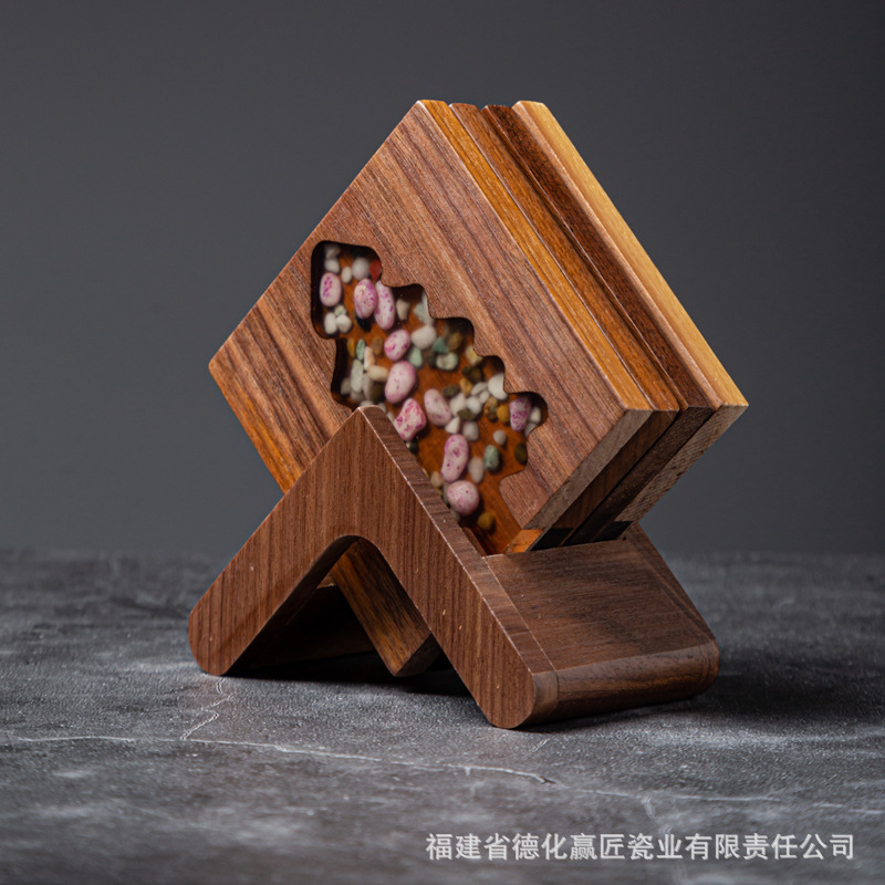 Resina transfronteriza almohadilla de taza de río piedra árbol de Navidad madera sólida empalme epoxi simple transparente almohadilla de taza de té cuadrada