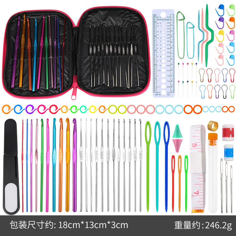 Nuevo juego de crochet de metal, juego de crochet de lana de alúmina de color, juego de gancho de múltiples piezas de herramienta tejida