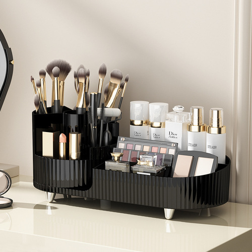 Desktop cosmetic storage box rotating pen holder dressing table large capacity makeup brush lipstick eye shadow powder puff storage rack