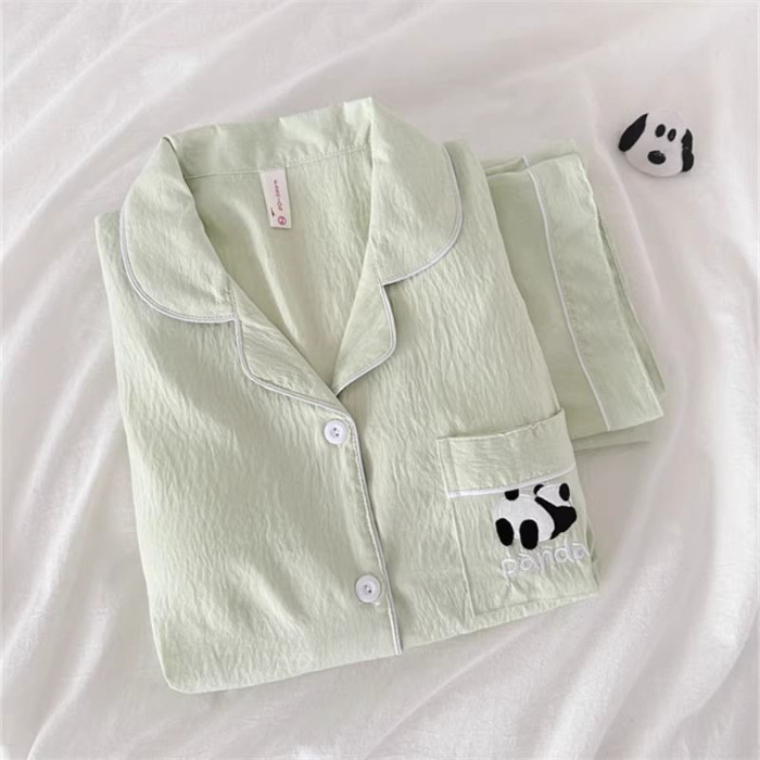 Primavera y verano nubes de algodón pareja pijama mujer panda dibujos animados bordados otoño hombre ropa de casa set comercio exterior al por mayor