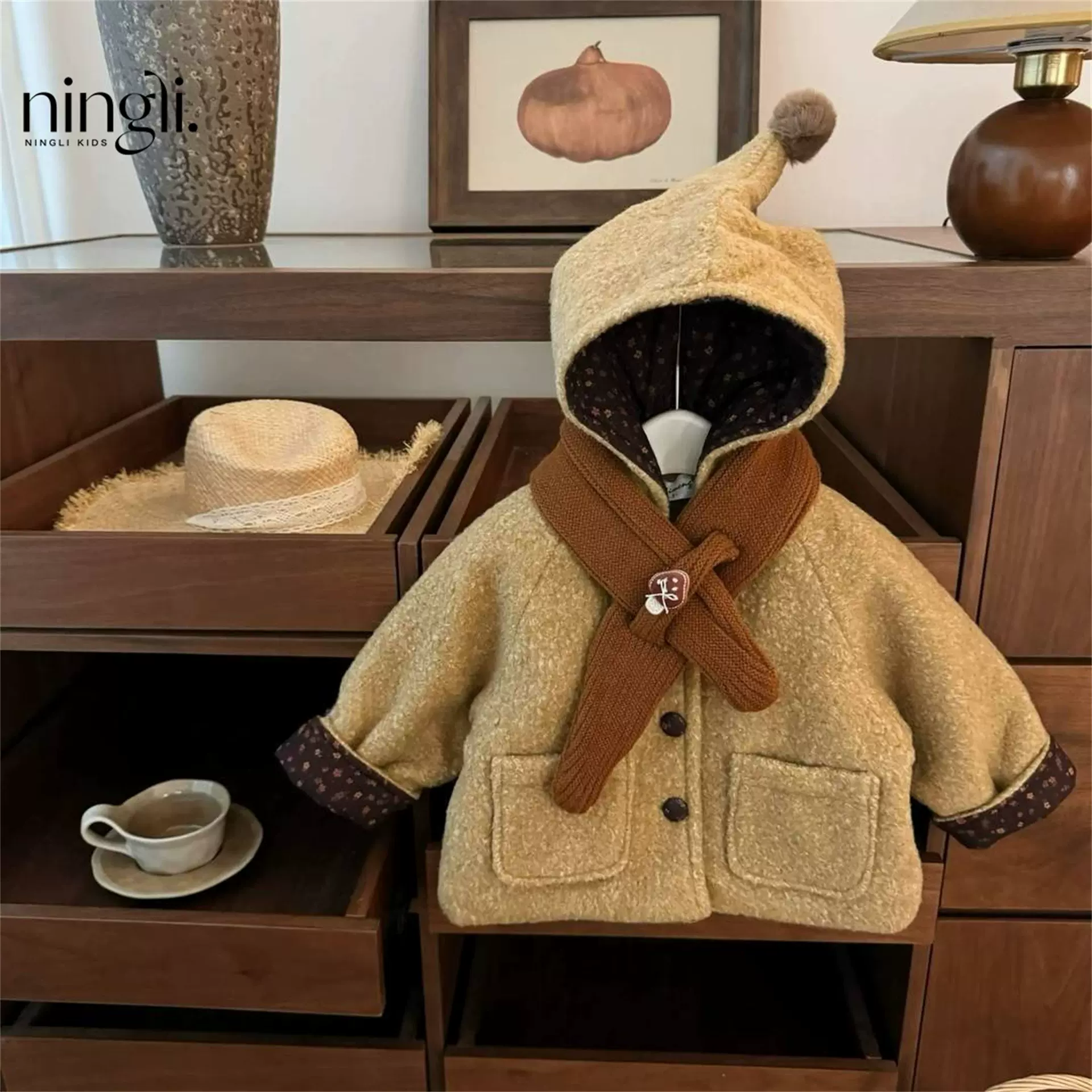 【送围巾!】森系精灵！原创女宝韩系呢子大衣夹棉加厚洋气外套跨