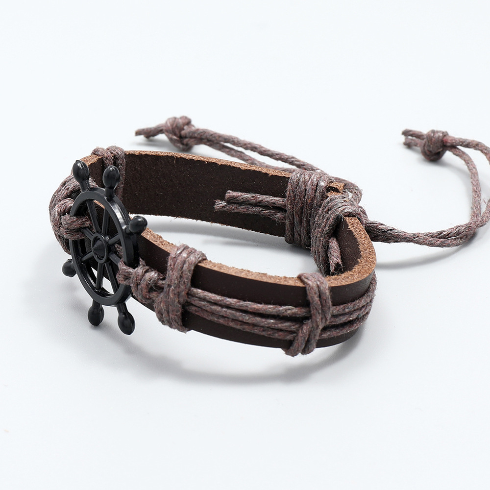 personalized retro woven black rudder leather bracelet