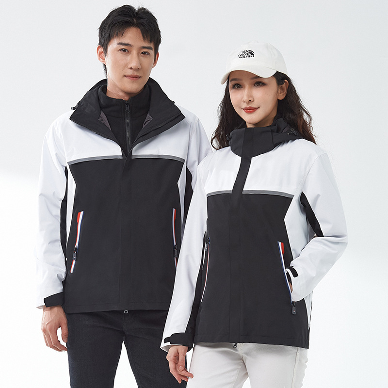 Outdoor Two-Piece Detachable Couple Three-In-One Windproof Breathable Warm Mountaineering Suit Group Suit with Logo