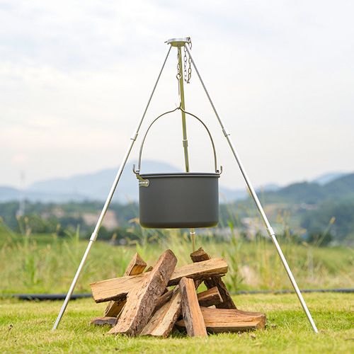 Outdoor tripod barbecue folding campfire rack aluminum alloy hanger picnic portable triangular hanging pot bracket 3 sections