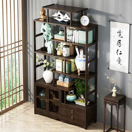 U4IZ博古架实木新中式多宝阁茶叶架展示柜摆件柜茶室茶具收纳置物