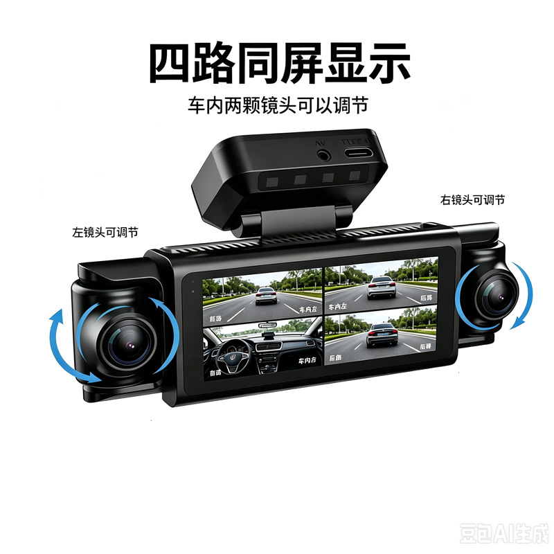 New cross-border product: 4K dashcam with 4-camera setup, front and interior fisheye wide-angle lenses, and WiFi connectivity