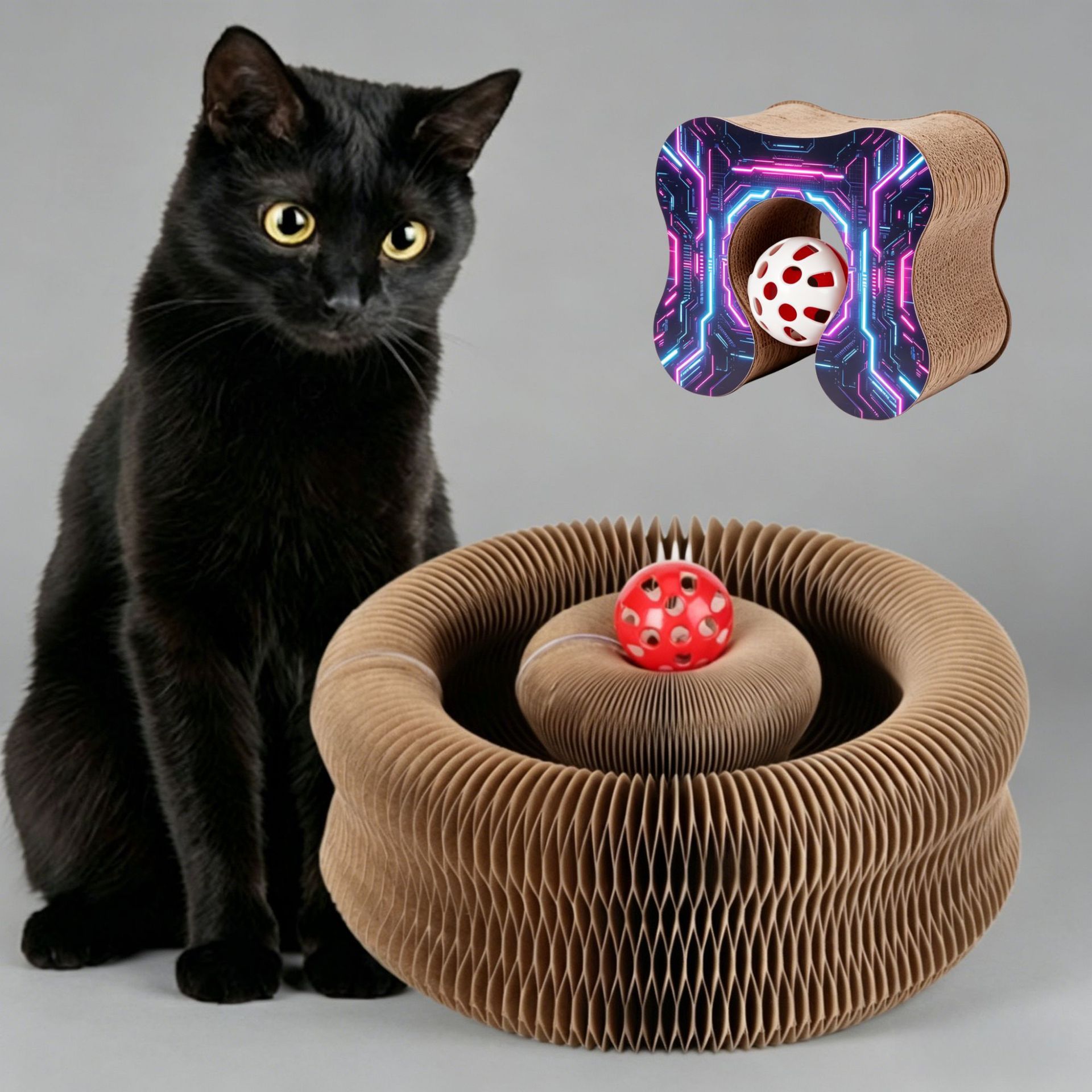 Órgano mágico para gatos agarrar tablero juguete para gatos auto-hi alivio de aburrimiento con campana papel corrugado resistente al agarramiento plegable juguete para gatos