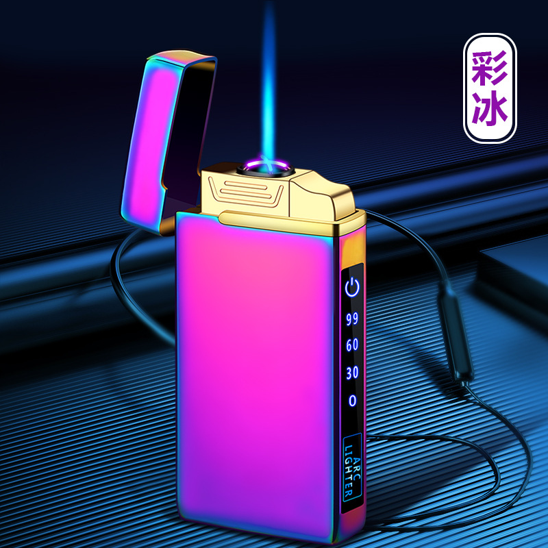 TikTok cigarrillo electrónico más ligero personalidad creativa de los hombres de moda Nuevo de doble arco de gas-eléctrico de doble uso a prueba de viento encendedor de carga de iluminación