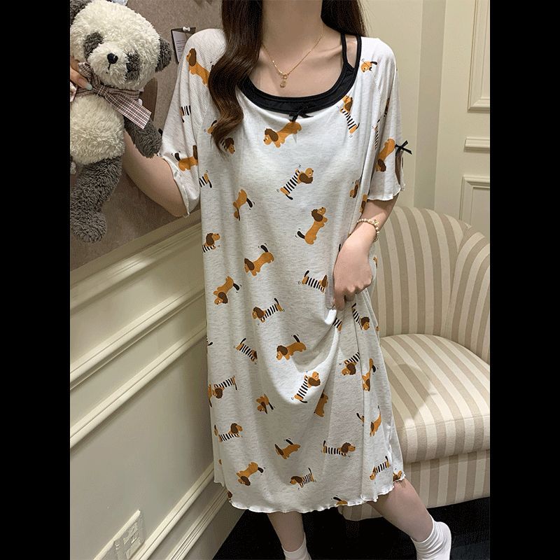 Pijamas con almohadilla para el pecho para mujer verano 2025 nuevo estilo modal delgado camisón suelto de manga corta servicio a domicilio celebridades de Internet estilo caliente