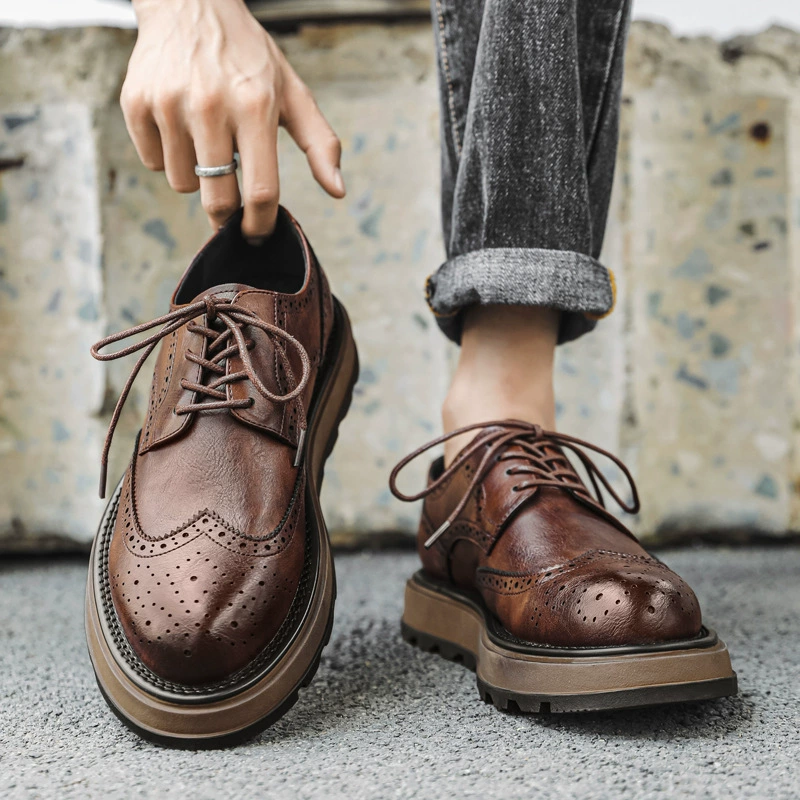 Мужские бизнес ретро Буллок Британские свадебные летние дышащие коричневые шнуровые кожаные туфли 98848-J