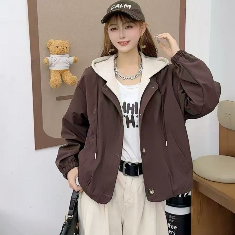韩版时尚百搭休闲宽松显瘦外套女2025秋季新款连帽长袖夹克上衣潮|undefined