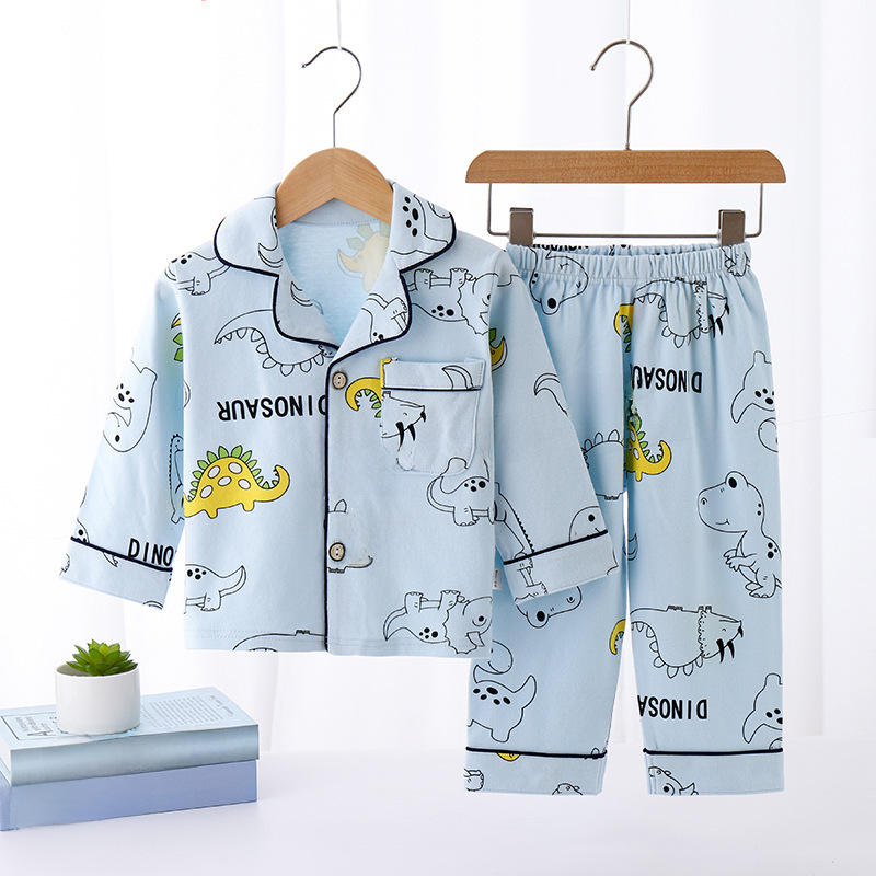 (2개) 봄과 가을 어린이 빗질 된 면화 긴팔 가디건 홈웨어 어린이 옷깃 인쇄 잠옷 소녀 캐주얼 세트를 대신하여