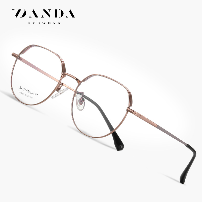 Nuevas gafas de titanio puro arte retro polígono plano espejo ST6225 marco de espejo de marco grande espejo de miopía sin maquillaje femenino