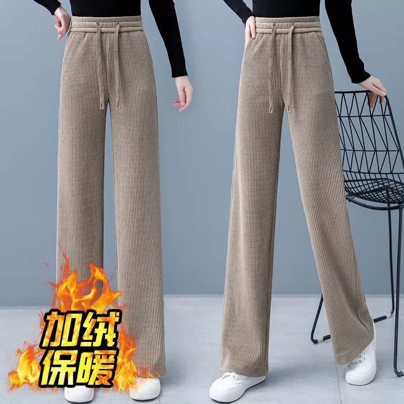 Теплые прямые брюки из синели на флисовой подкладке, Вельветовые женские брюки с высокой талией и широкими штанинами, новинка 2022 г.