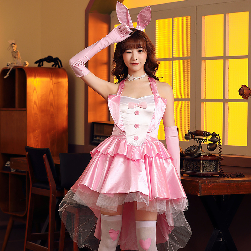 Bunny Girl Pink Fluffy Swallowtail Skirt Nightclub Bar Party Rabbit Stage Performance Costume