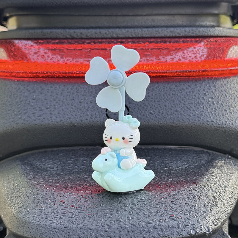 Cute and Adorable KT Cat Electric Car Interior Decoration Rotating Windmill Bicycle Ornament Office Desk Car Decoration