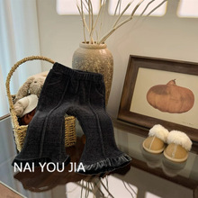 奶油可爱韩国童装25冬新款甜美女宝洋气保暖高级灰套装喇叭裤潮流