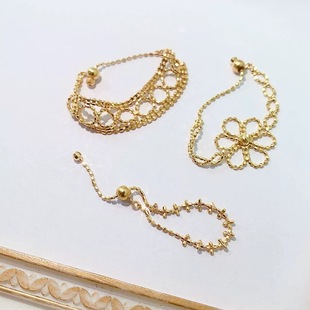 18K Gold Lace Woven Ring Stretch Beads Pull Adjusting Light Luxury au750 Color Gold Handset Ring Water Shells Gold