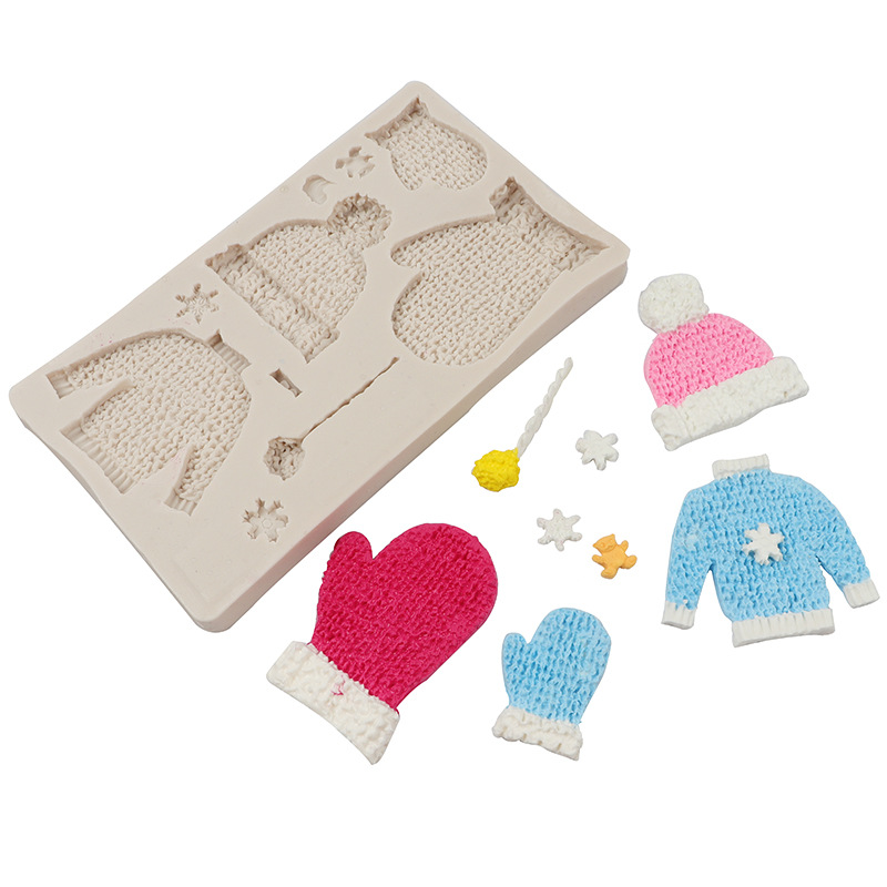 Navidad vestido-up fondant silicona molde Navidad suéter guantes ritmo seco molde de chocolate molde de la torta de hornear