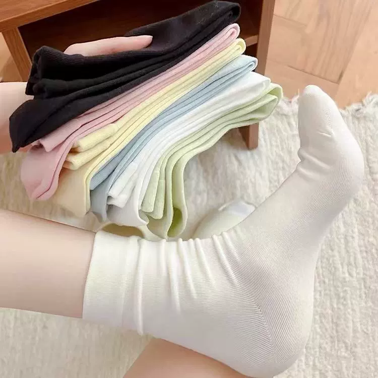 无 Summer thin white knee socks for pregnant, mid-length