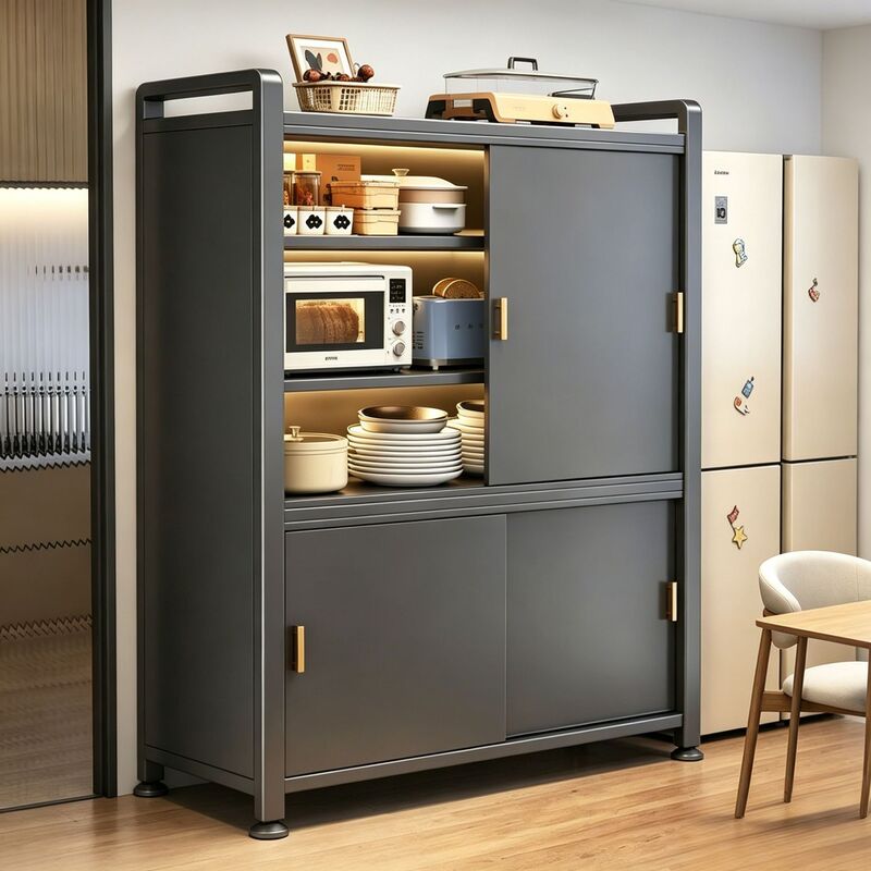 Floor-Standing Multi-Layer Multifunctional Cabinet with Sliding Doors for Household Use, Pot Storage Cabinet, Kitchen Storage Rack, Dust-Proof Storage Cabinet